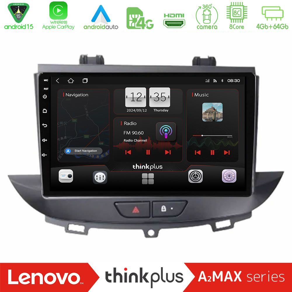 Lenovo Thinkplus A2MAX Series 8Core Android15 4+64GB Opel Grandland/Crossland X Navigation Multimedia Tablet 9"
