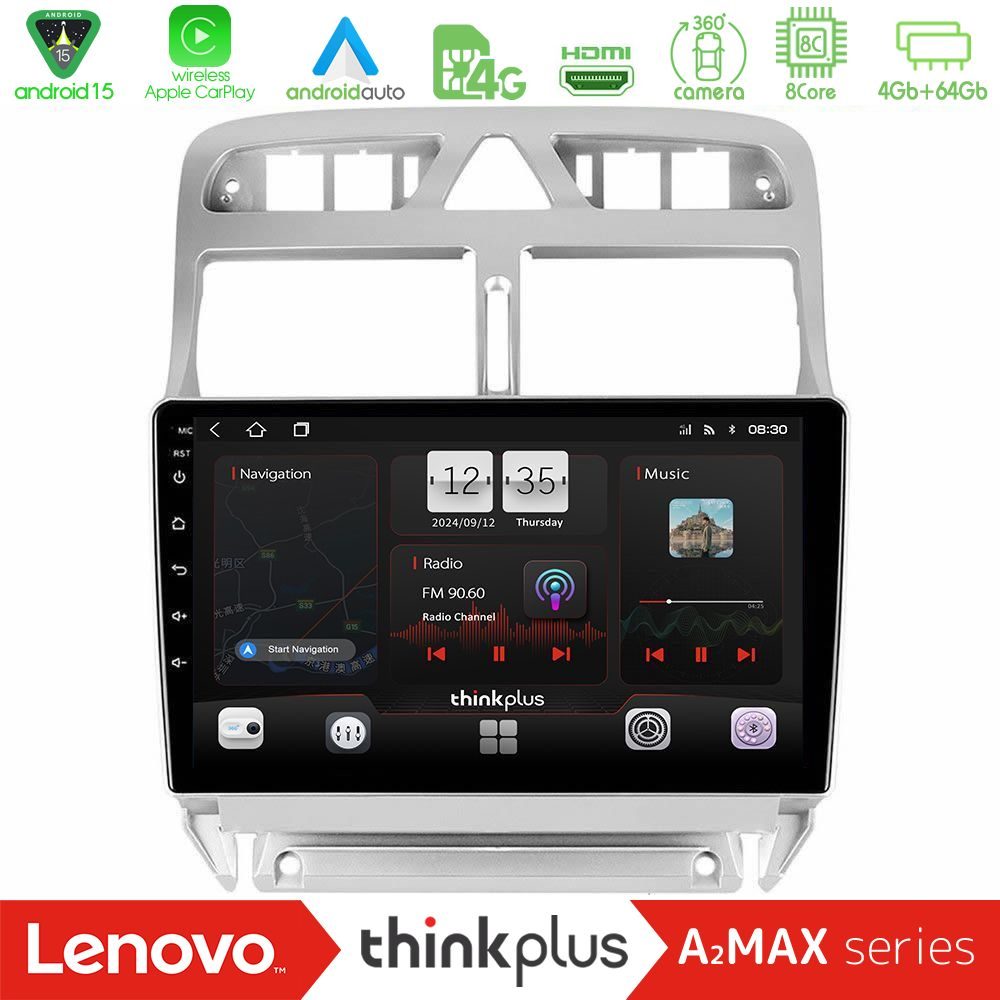 Lenovo Thinkplus A2MAX Series 8Core Android15 4+64GB  Peugeot 307 2002-2008 Navigation Multimedia Tablet 9"