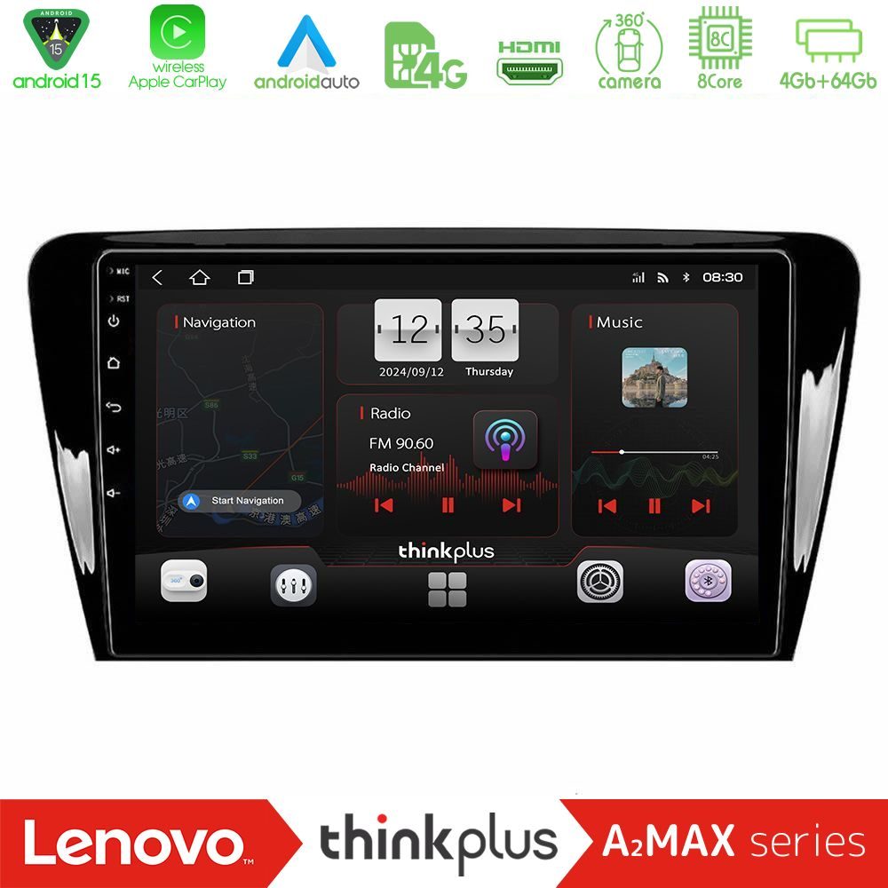 Lenovo Thinkplus A2MAX Series 8Core Android15 4+64GB  Skoda Octavia 7 Navigation Multimedia Tablet 10"