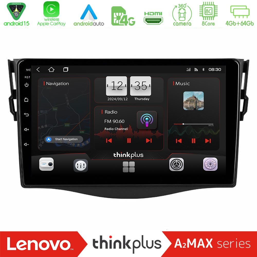 Lenovo Thinkplus A2MAX Series 8Core Android15 4+64GB  Toyota RAV4 Navigation Multimedia Tablet 9"