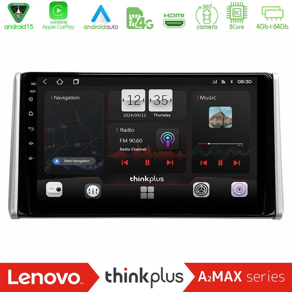 Lenovo Thinkplus A2MAX Series 8Core Android15 4+64GB  Toyota RAV4 2019-2023 Navigation Multimedia Tablet 10"