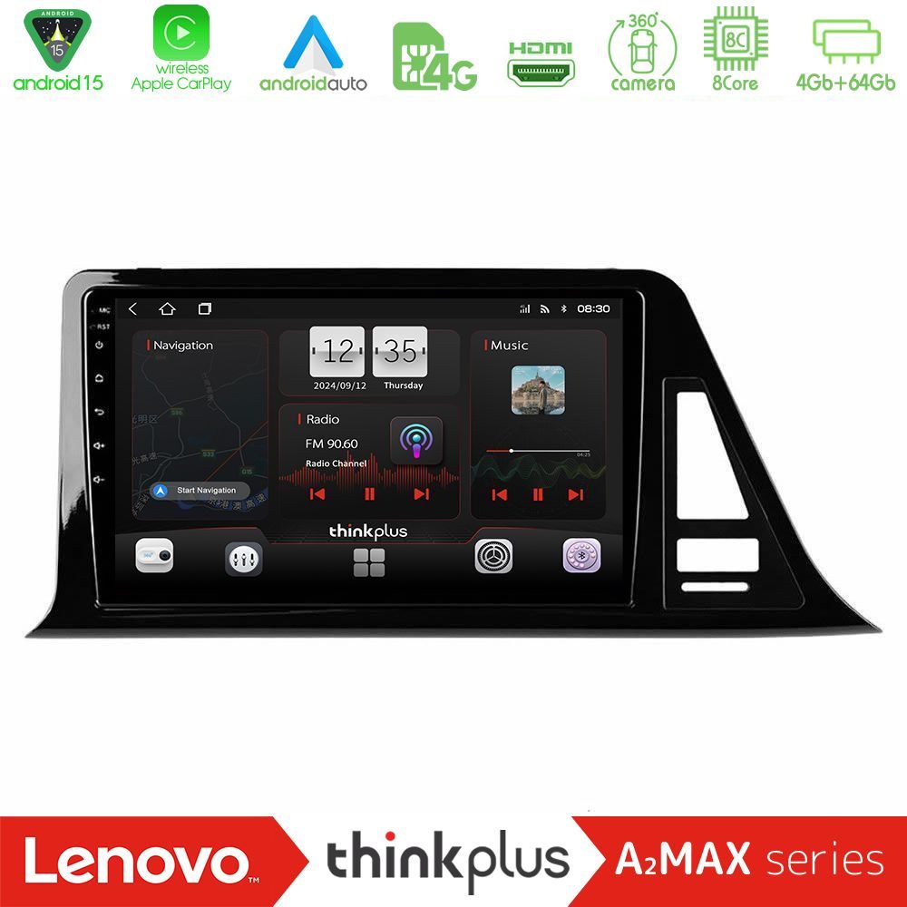 Lenovo Thinkplus A2MAX Series 8Core Android15 4+64GB  Toyota CH-R (Χωρίς Εργ.Οθόνη) Navigation Multimedia Tablet 9"