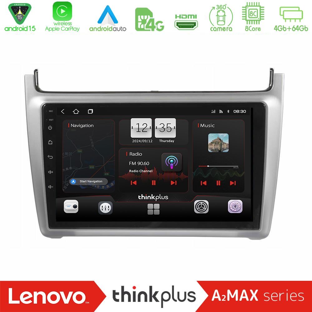 Lenovo Thinkplus A2MAX Series 8Core Android15 4+64GB  Vw Polo 2014-2017 Navigation Multimedia Tablet 9"   (Silver)