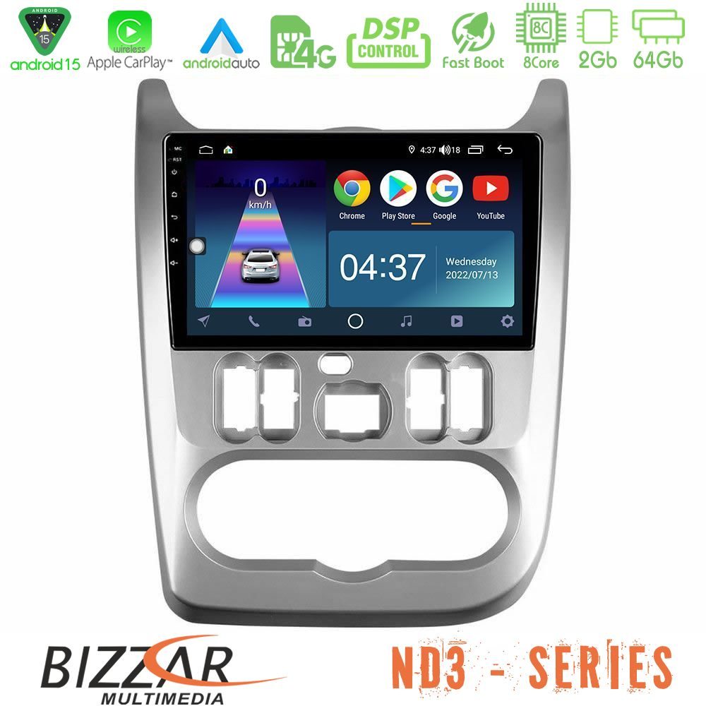 Bizzar ND3 Series 8Core Android15 2+64GB  Dacia Duster/Sandero/Logan Navigation Multimedia Tablet 9"