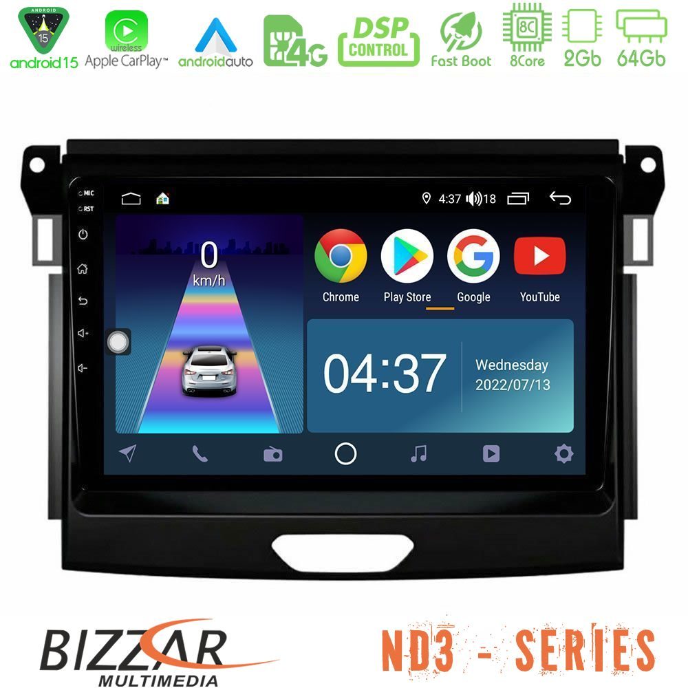 Bizzar ND3 Series 8Core Android15 2+64GB  Ford Ranger 2017-2022 Navigation Multimedia Tablet 9"