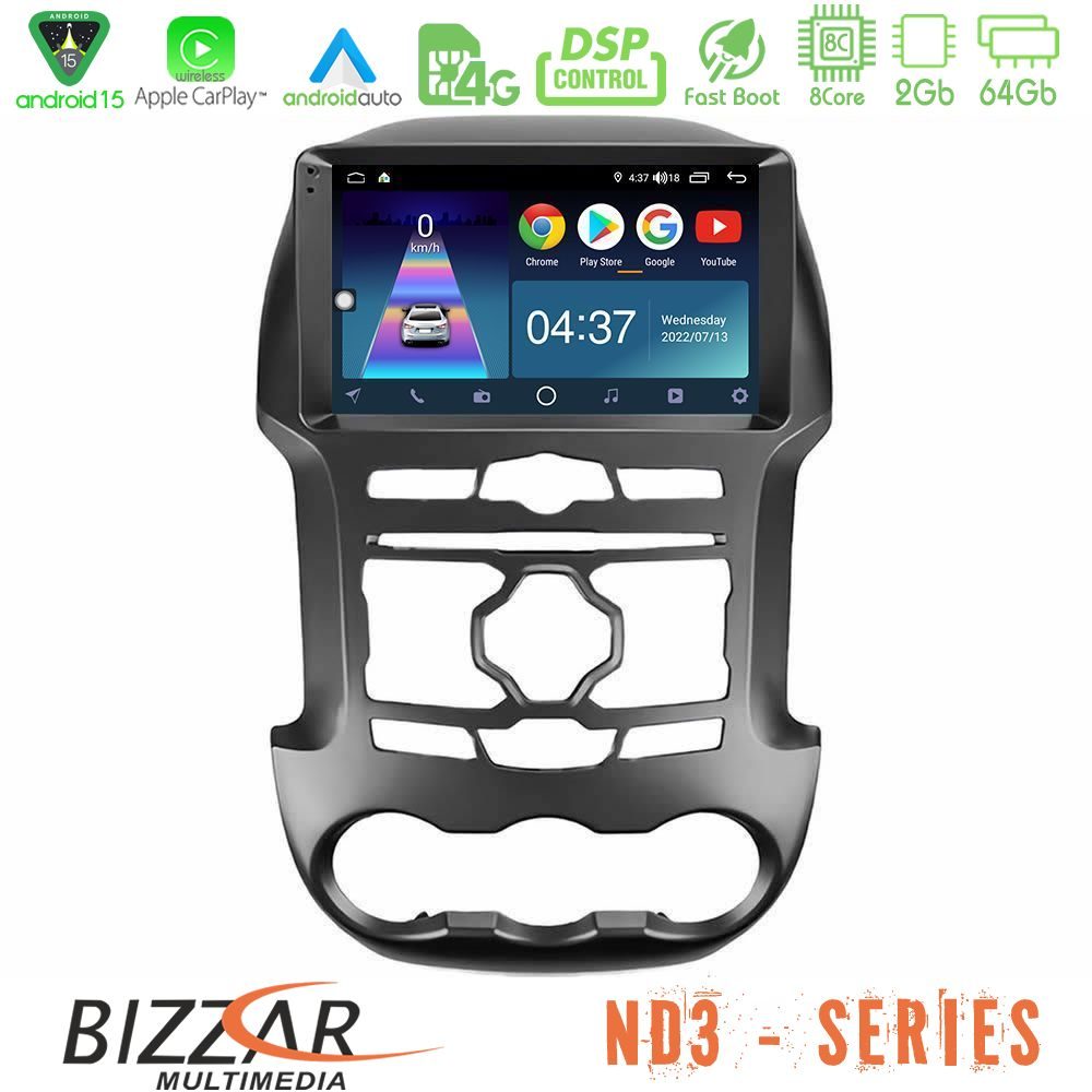 Bizzar ND3 Series 8Core Android15 2+64GB  Ford Ranger 2012-2016 Navigation Multimedia Tablet 9"