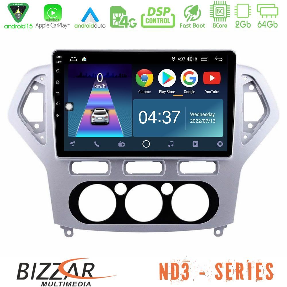 Bizzar ND3 Series 8Core Android15 2+64GB  Ford Mondeo 2007-2010 Manual A/C Navigation Multimedia Tablet 10"