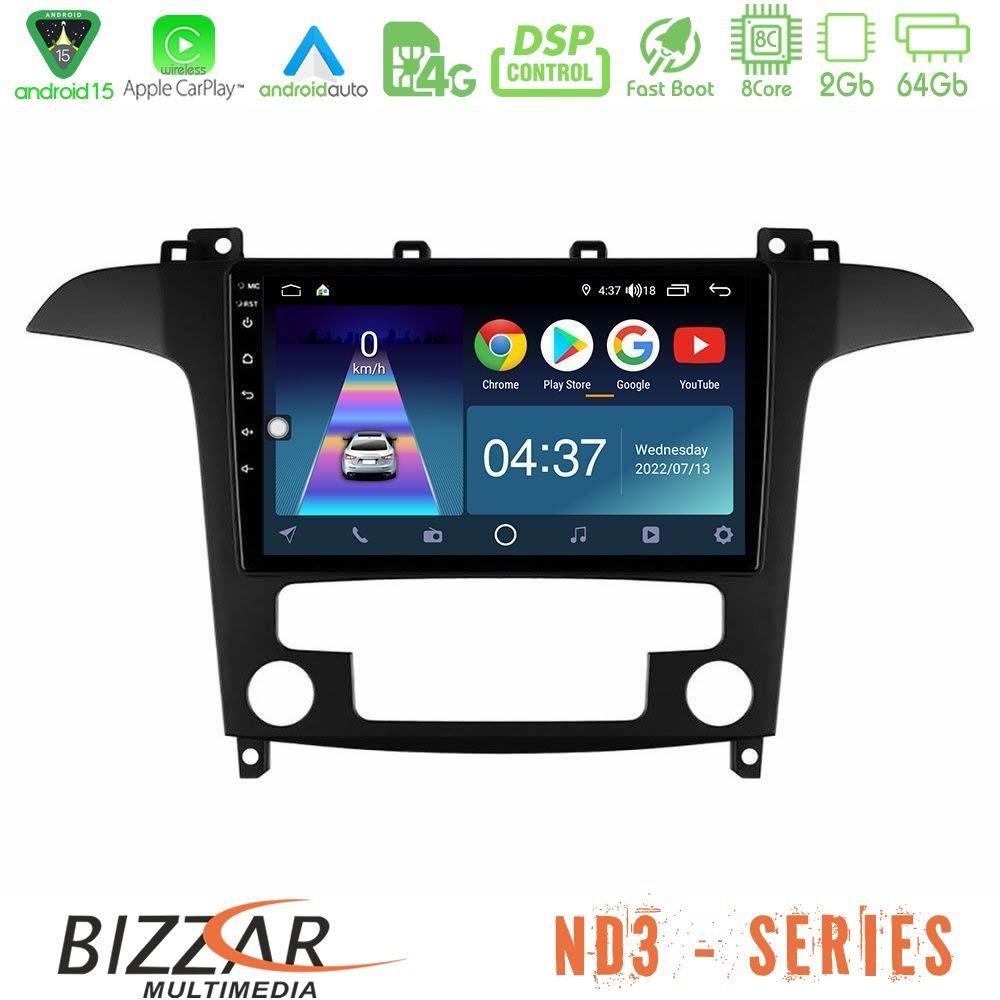 Bizzar ND3 Series 8Core Android15 2+64GB  Ford S-Max 2006-2012 Navigation Multimedia Tablet 9"
