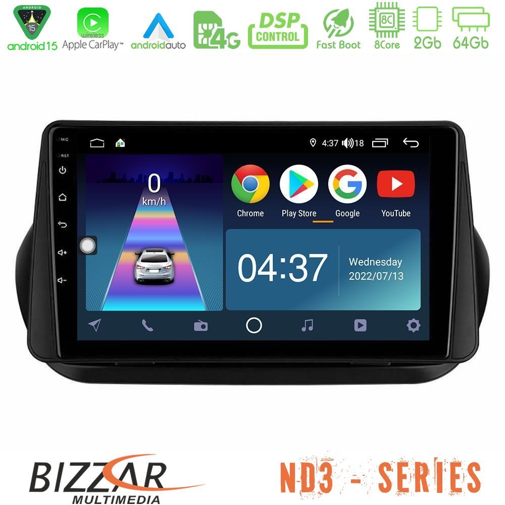 Bizzar ND3 Series 8Core Android15 2+64GB  Fiat Fiorino/Citroen Nemo/Peugeot Bipper Navigation Multimedia Tablet 10"