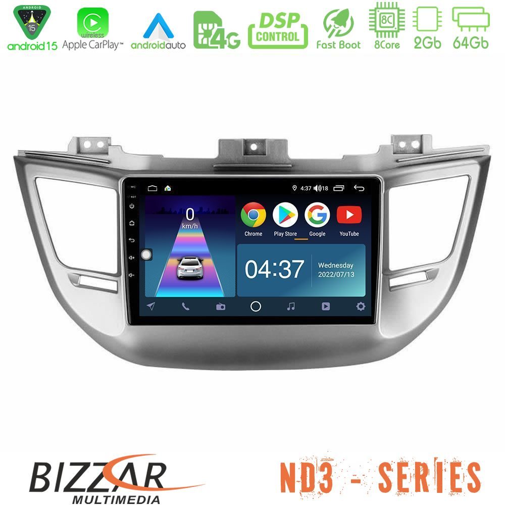 Bizzar ND3 Series 8Core Android15 2+64GB  Hyundai Tucson 2015-2018 Navigation Multimedia Tablet 9"