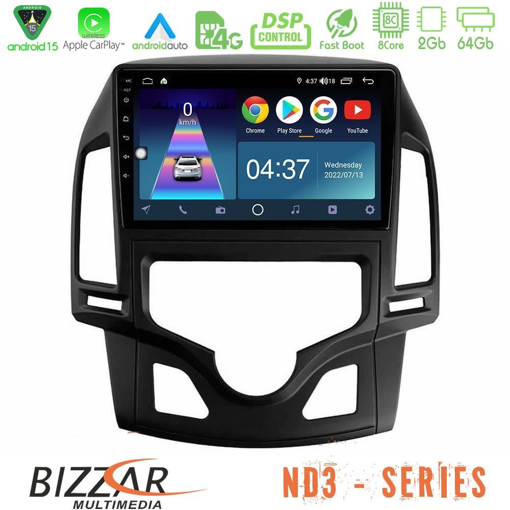 Bizzar ND3 Series 8Core Android15 2+64GB  Hyundai i30 2007-2012 Auto A/C Navigation Multimedia Tablet 9"