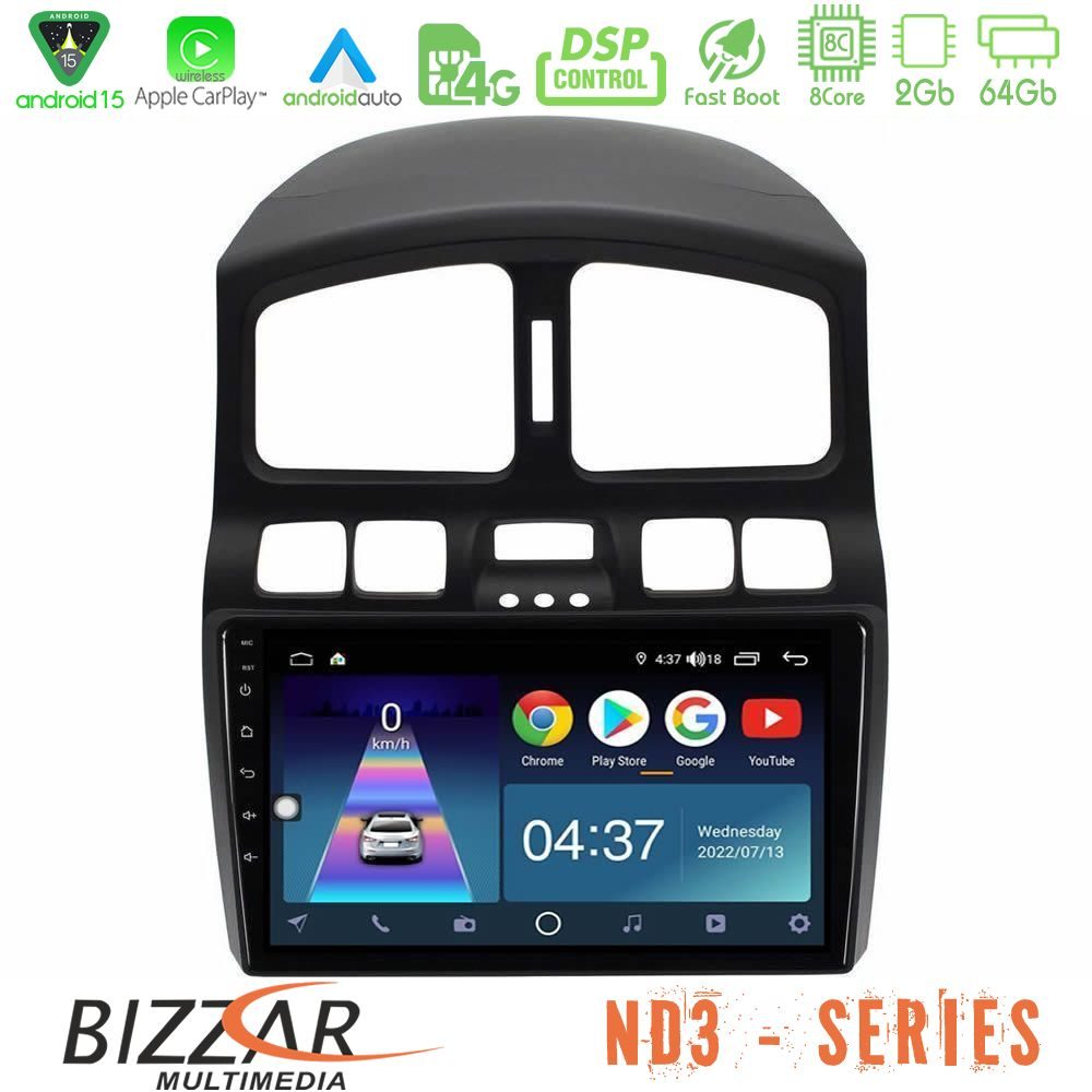 Bizzar ND3 Series 8Core Android15 2+64GB Hyundai Santa Fe 2000-2006 Navigation Multimedia Tablet 9"