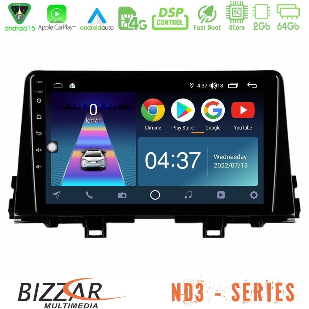 Bizzar ND3 Series 8Core Android15 2+64GB  Kia Picanto 2017-2021 Navigation Multimedia Tablet 9"