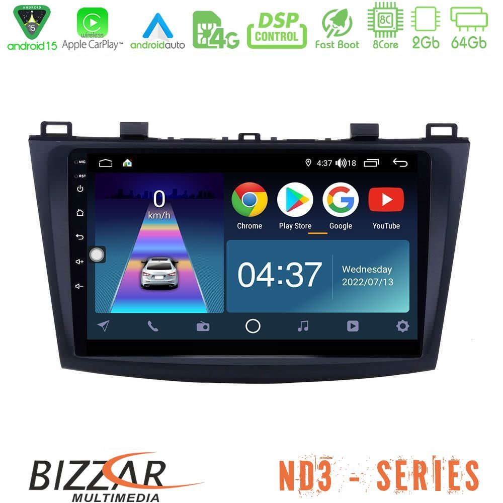 Bizzar ND3 Series 8Core Android15 2+64GB  Mazda 3 2009-2014 Navigation Multimedia Tablet 9"