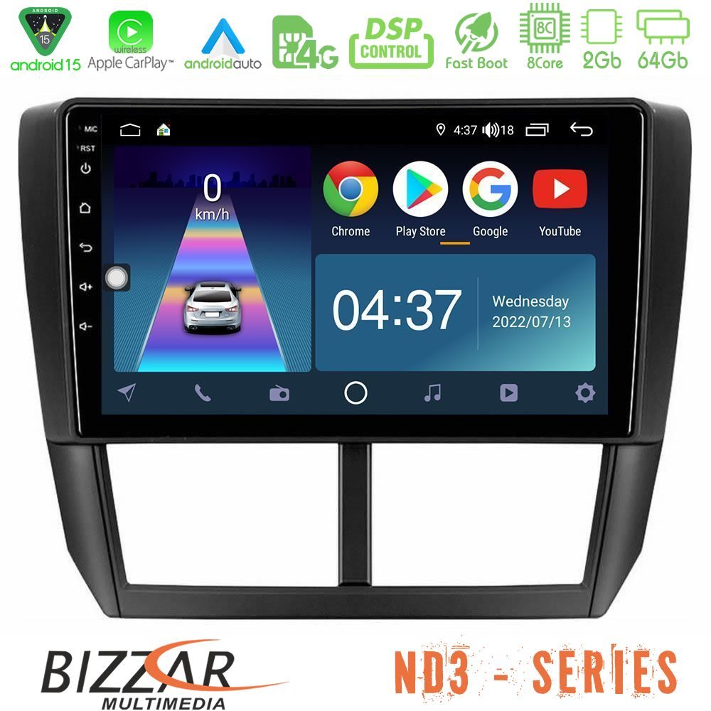Bizzar ND3 Series 8Core Android15 2+64GB  Subaru Forester Navigation Multimedia Tablet 9"