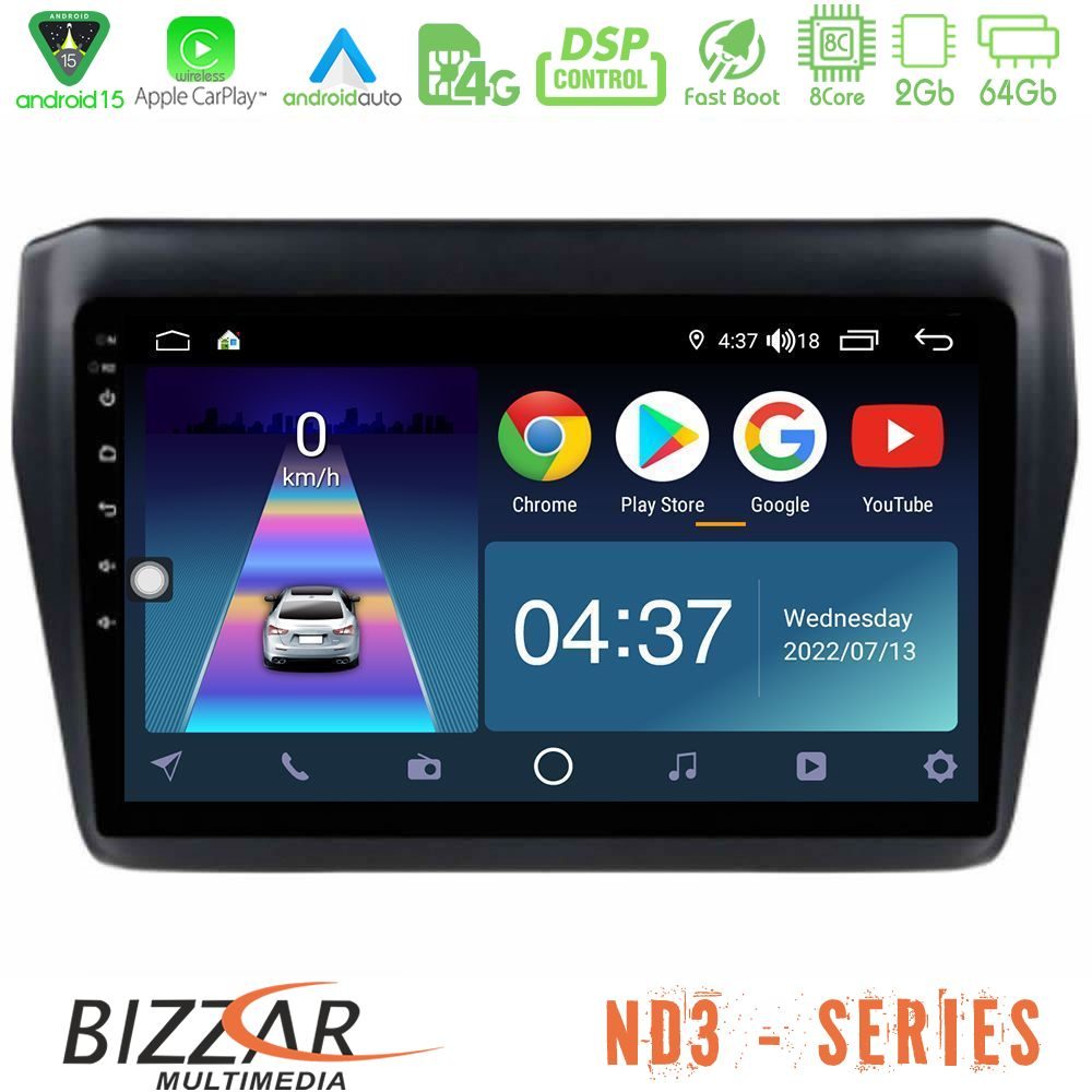 Bizzar ND3 Series 8Core Android15 2+64GB  Suzuki Swift 2017-2023 Navigation Multimedia Tablet 9"