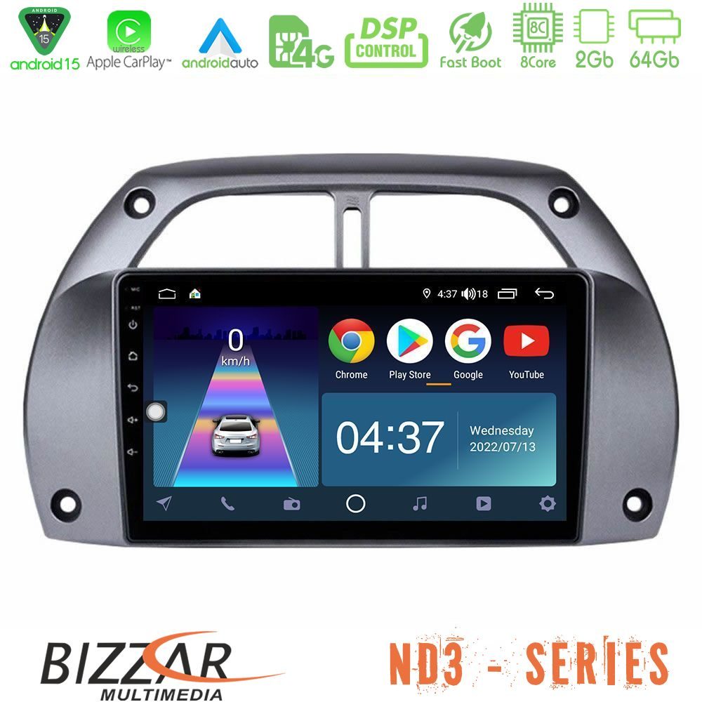 Bizzar ND3 Series 8Core Android15 2+64GB  Toyota RAV4 2001 - 2006 Navigation Multimedia Tablet 9"
