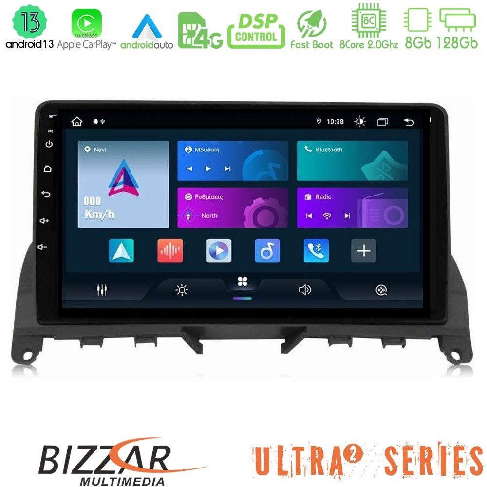 Bizzar Ultra Series Mercedes C-Class W204 2008-2011 8core Android13 8+128GB Navigation Multimedia Tablet 9"