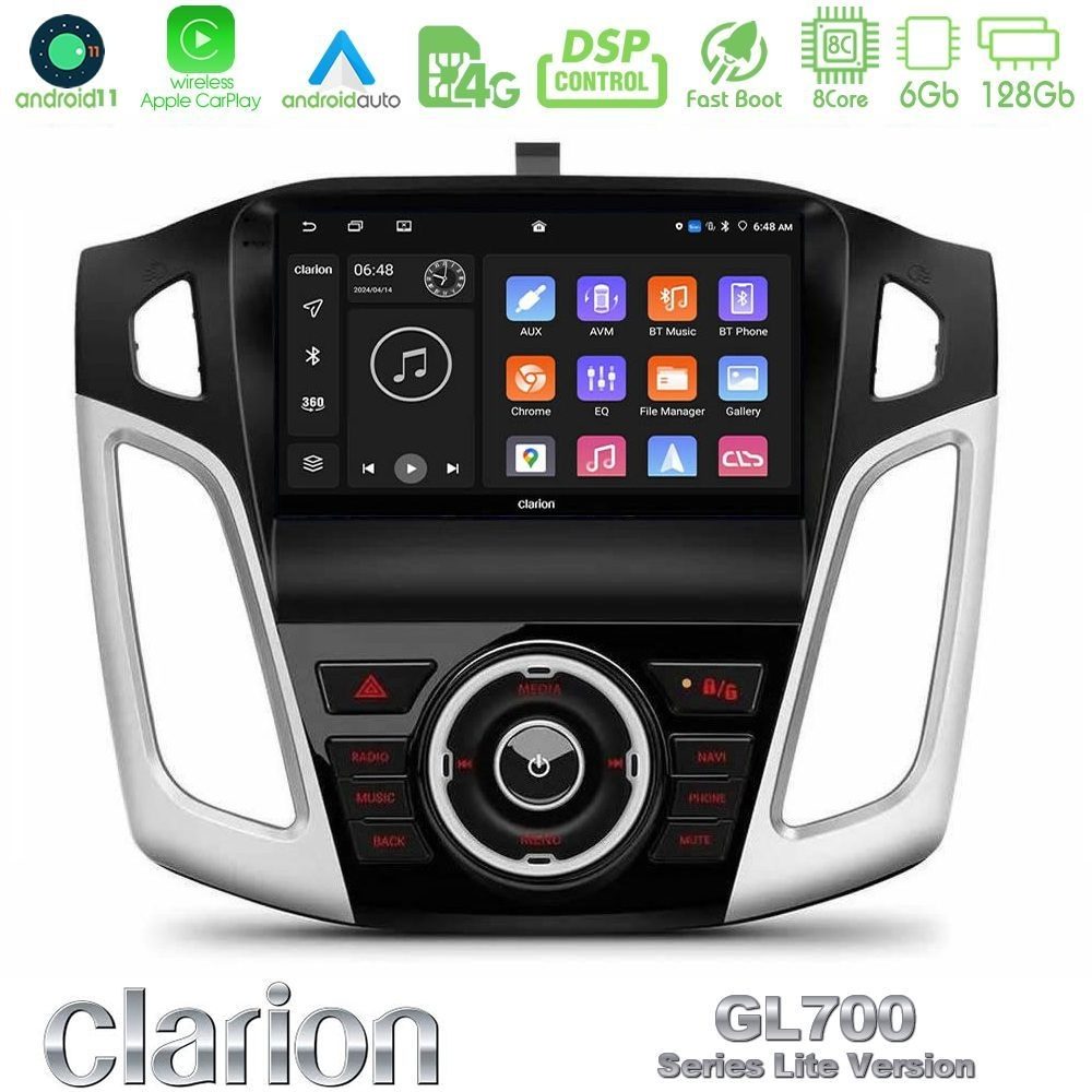Clarion GL700 Lite Series 8Core Android11 6+128GB Ford Focus 2012-2018 Navigation Multimedia Tablet 9" Με Carplay & Android Auto