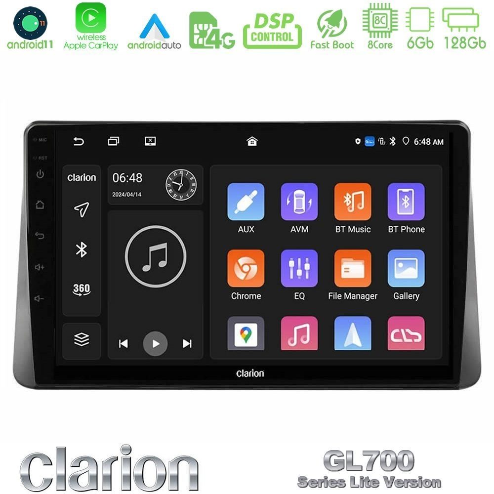Clarion GL700 Lite Series 8Core Android11 6+128GB Ford Focus 2019-> Navigation Multimedia Tablet 9" Με Carplay & Android Auto
