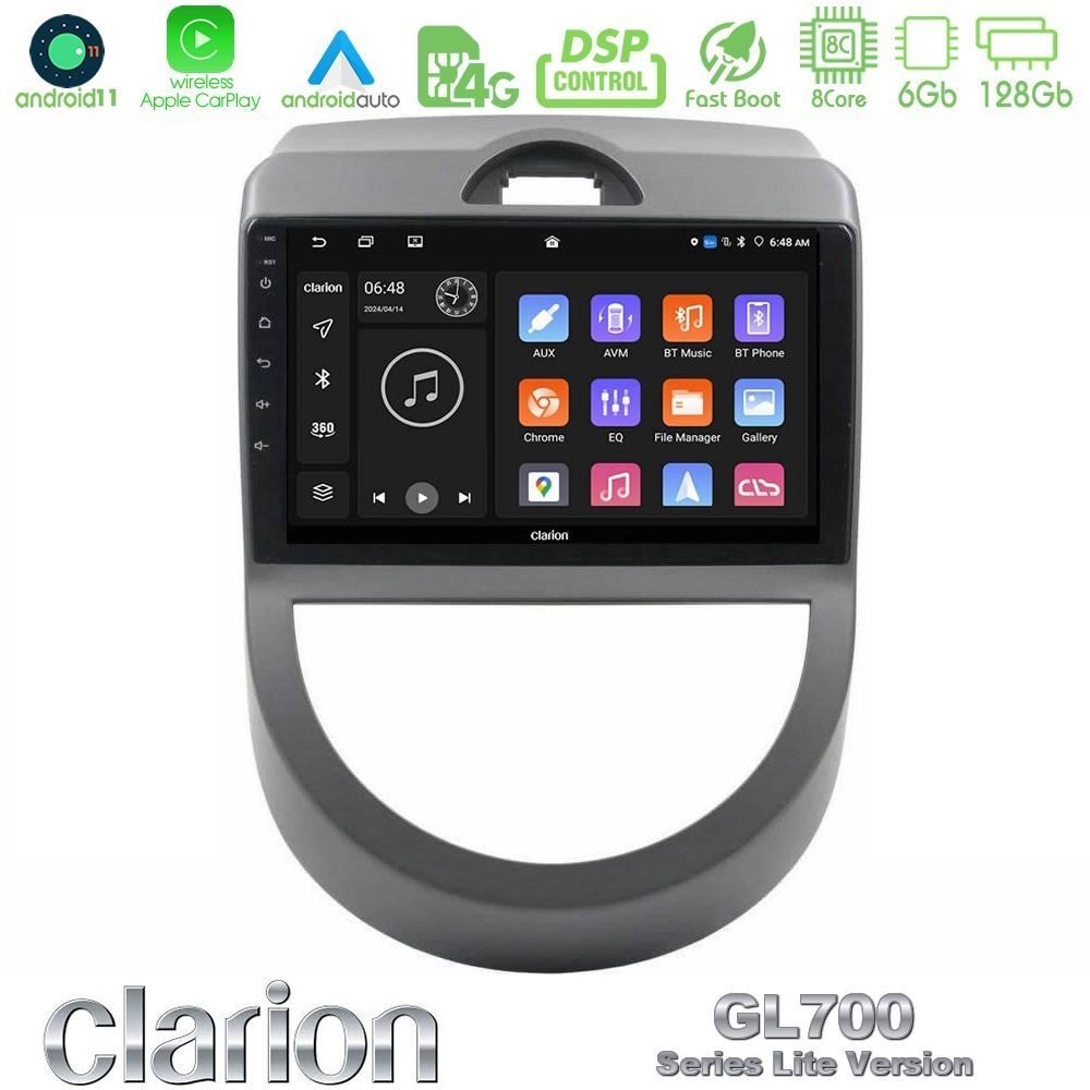 Clarion GL700 Lite Series 8Core Android11 6+128GB Kia Soul 2009-2011 Navigation Multimedia Tablet 9" Με Carplay & Android Auto