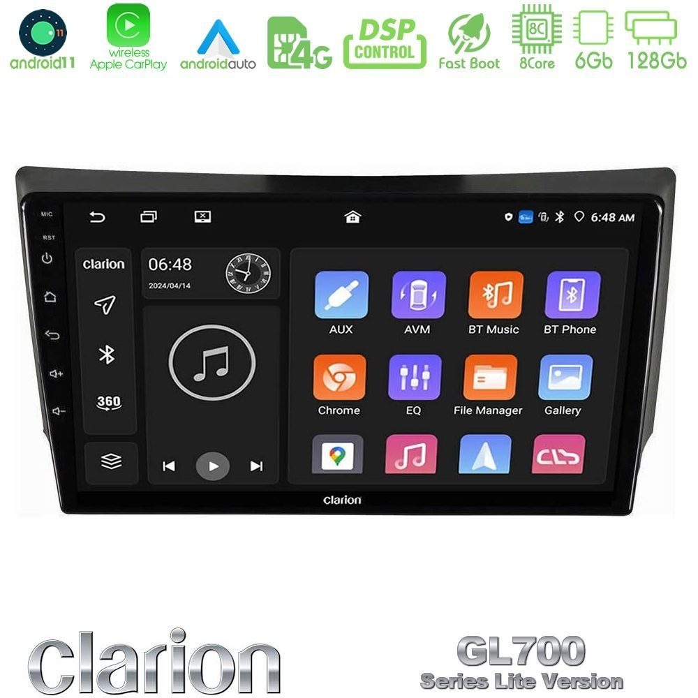 Clarion GL700 Lite Series 8Core Android11 6+128GB Ssangyong Rexton 2002-2006 Navigation Multimedia Tablet 9" Με Carplay & Android Auto