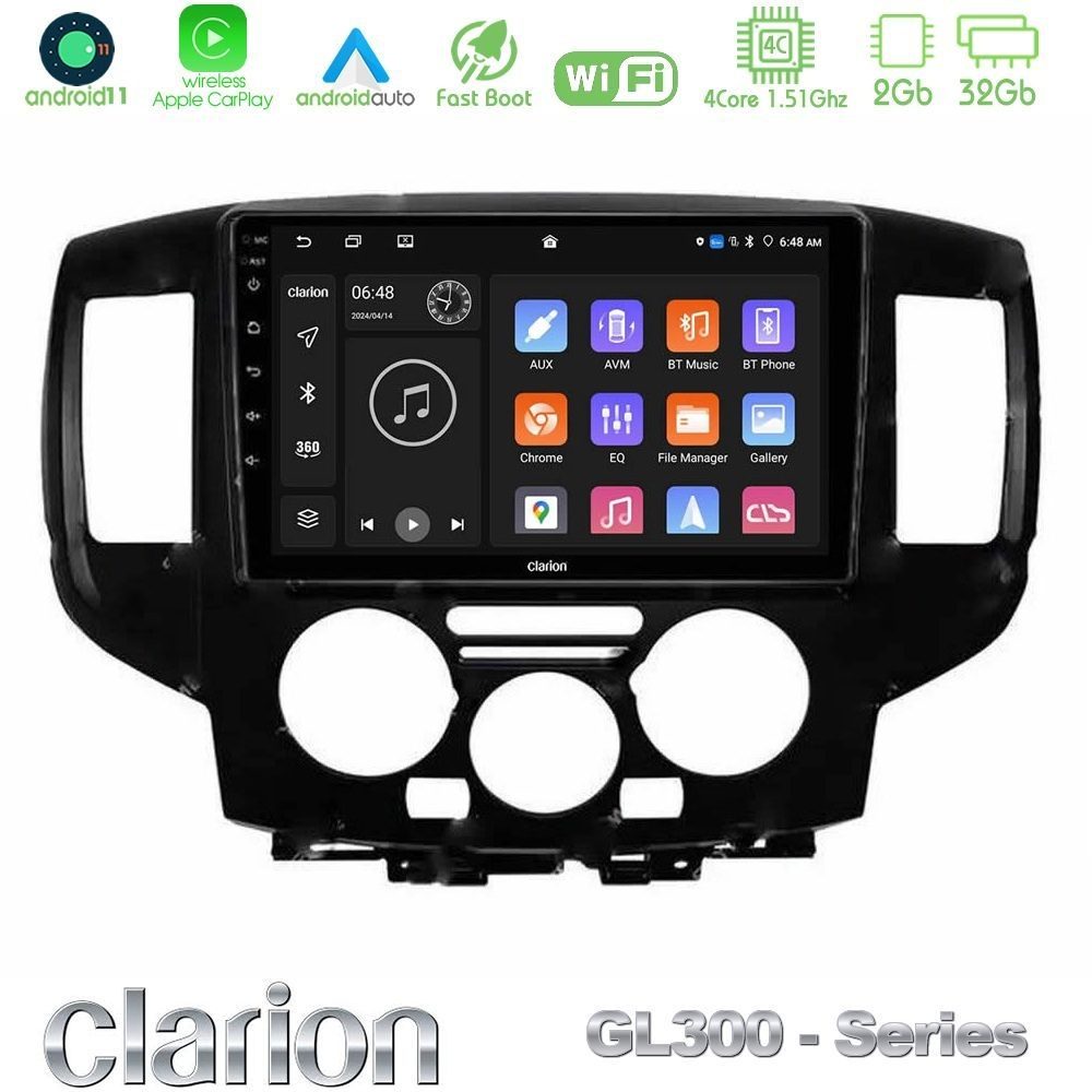 Clarion GL300 Series 4Core Android11 2+32GB Nissan NV200 2009 – 2019 Navigation Multimedia Tablet 9" Με Carplay & Android Auto (Μαύρο)