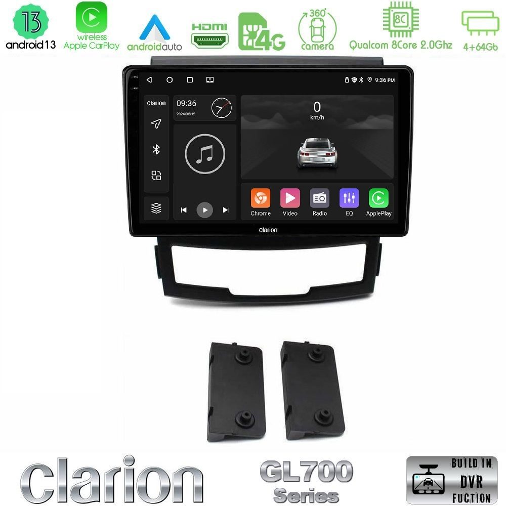 Clarion GL700 Series 8Core Android13 4+64GB Ssangyong Korando 2010-2014 Navigation Multimedia Tablet 9" Με Carplay & Android Auto