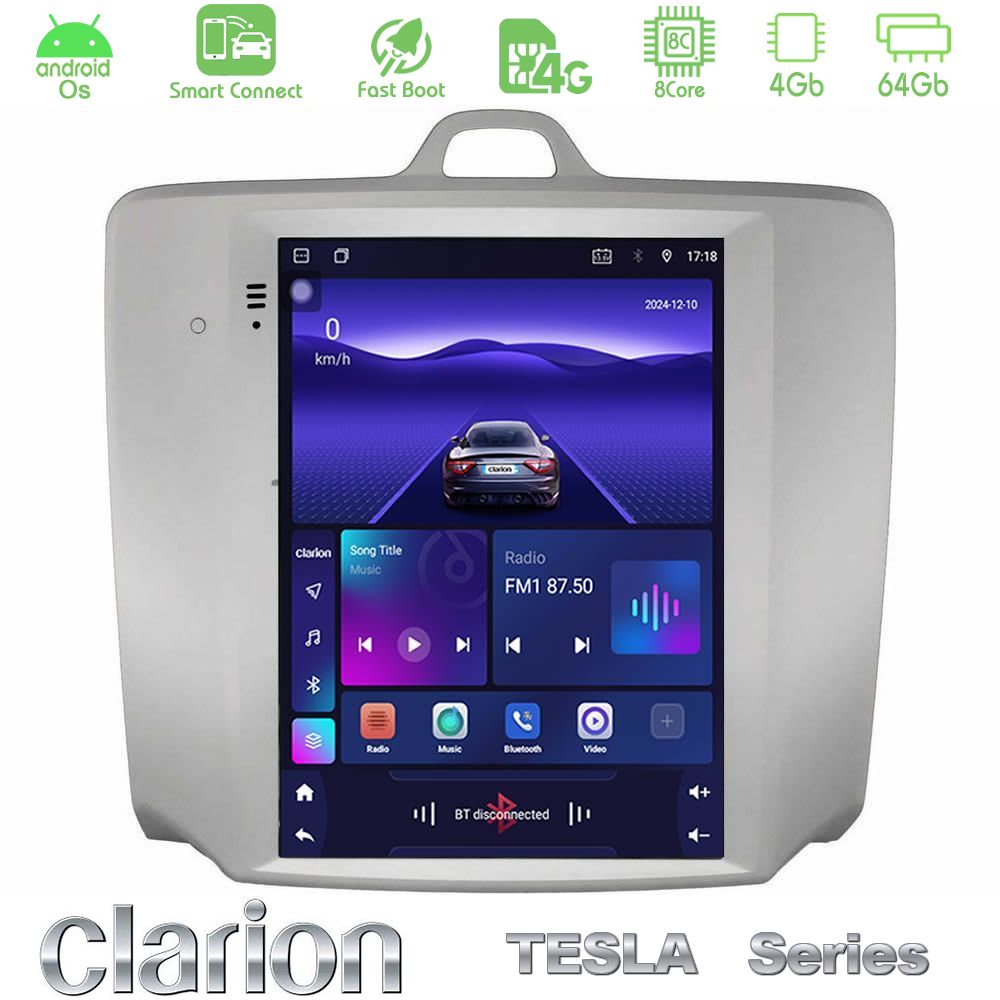 Clarion GL300 Tesla Series Android OS 8Core 4+64GB Ford Focus 2005-2011 Auto AC Navigation Multimedia Tablet 9.7"