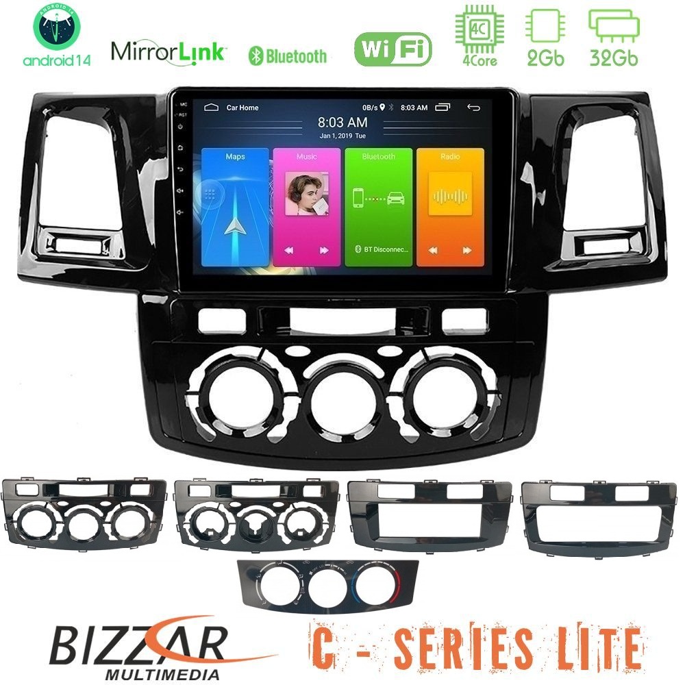 Bizzar C Series Lite 4Core Android14 2+32GB  Toyota Hilux 2007-2016 Navigation Multimedia Tablet 9"