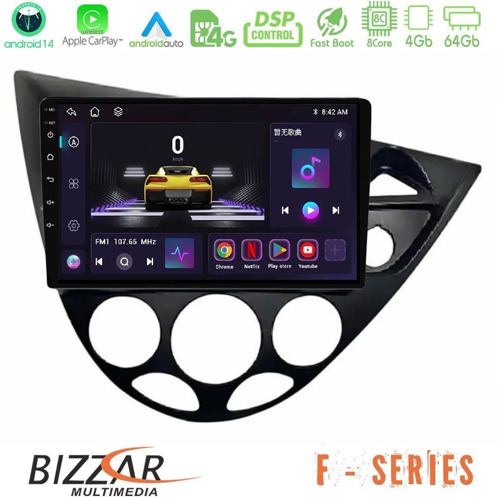 Bizzar F Series 8Core Android14 4+64GB Ford Focus 1999-2004 (RHD) Navigation Multimedia Tablet 9" Με Carplay & Android Auto