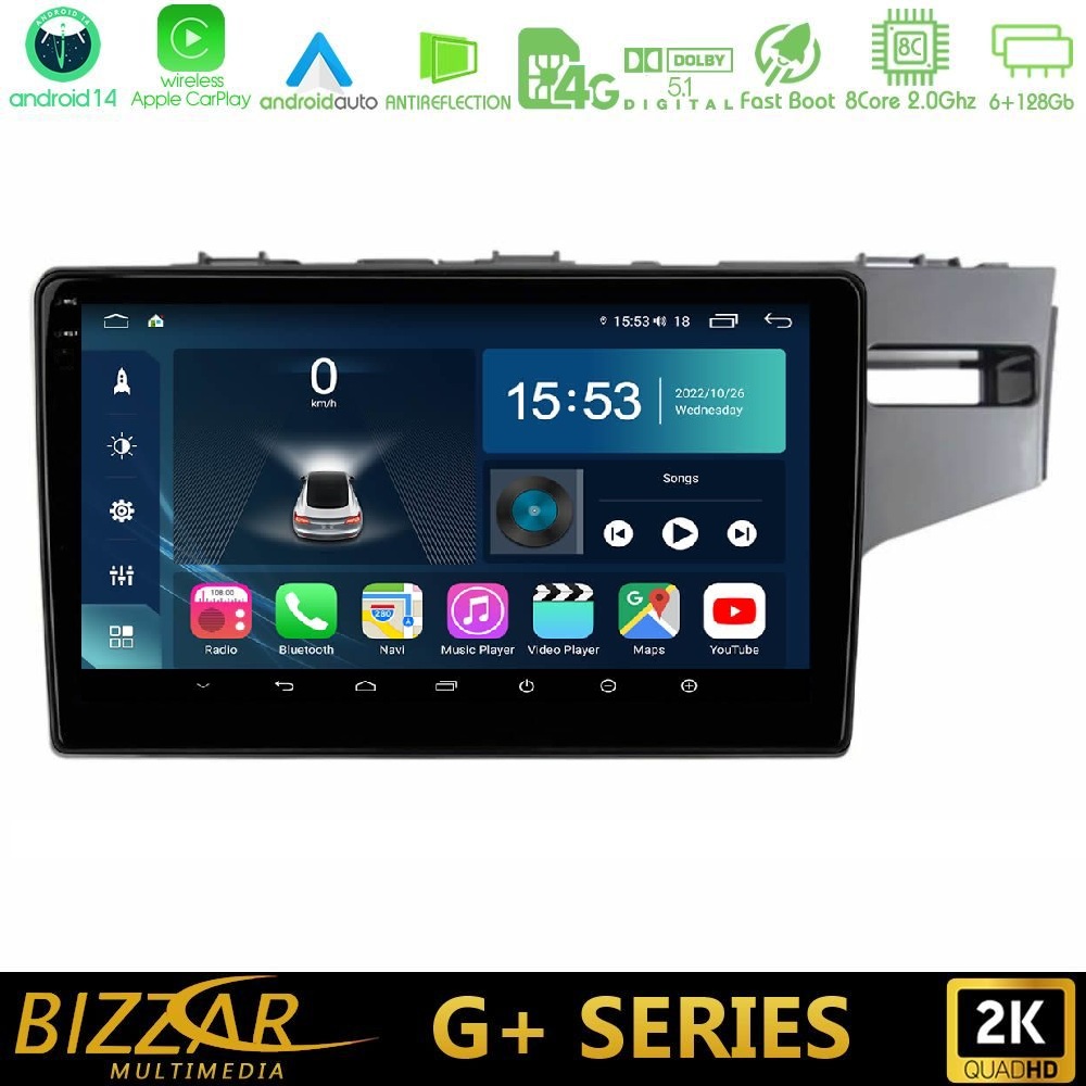 Bizzar G+ Series Honda Jazz 2013-2020 RHD 8core Android14 6+128GB Navigation Multimedia Tablet 9"