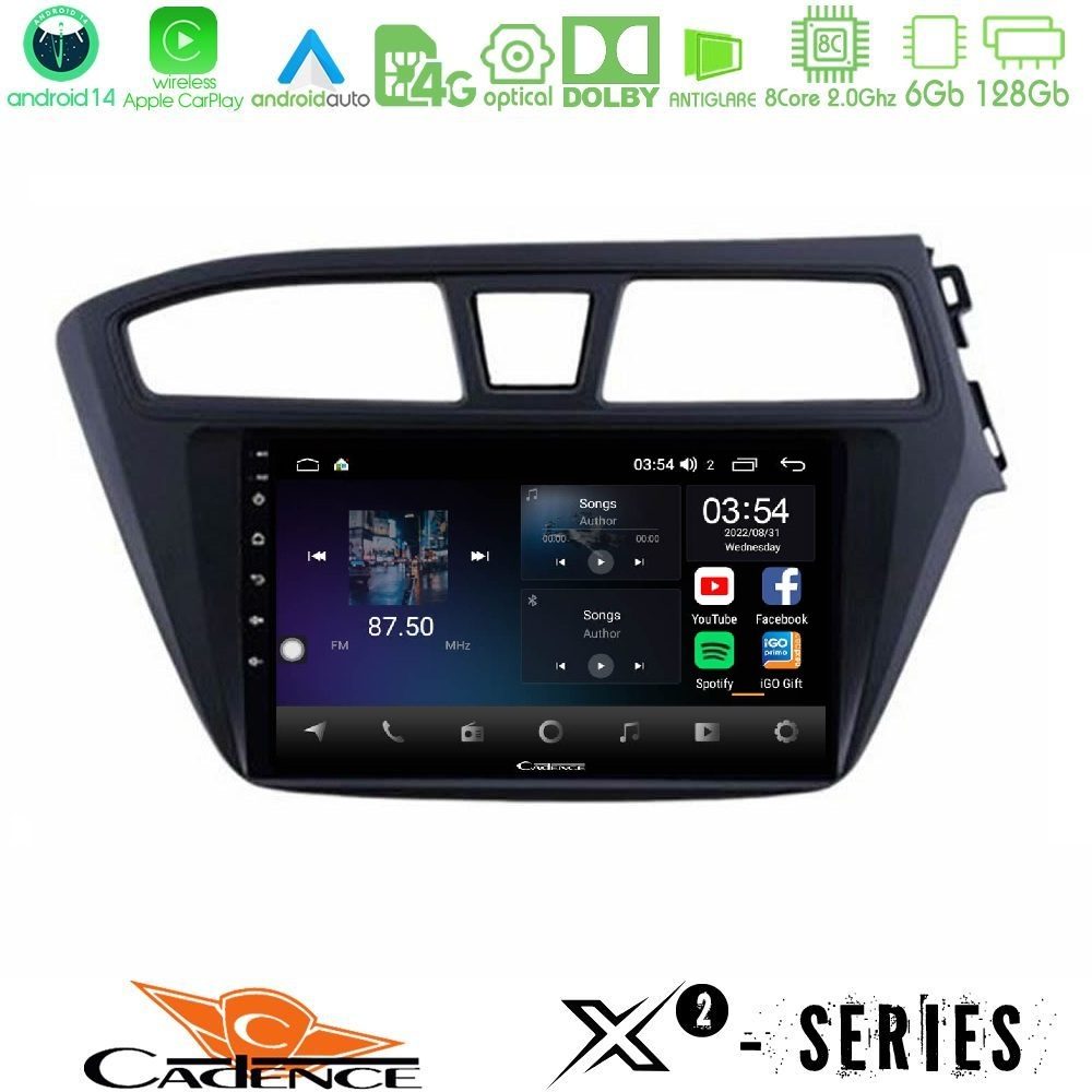 Cadence X2 Series 8Core Android14 6+128GB Hyundai i20 2014-2018 RHD Navigation Multimedia Tablet 9"