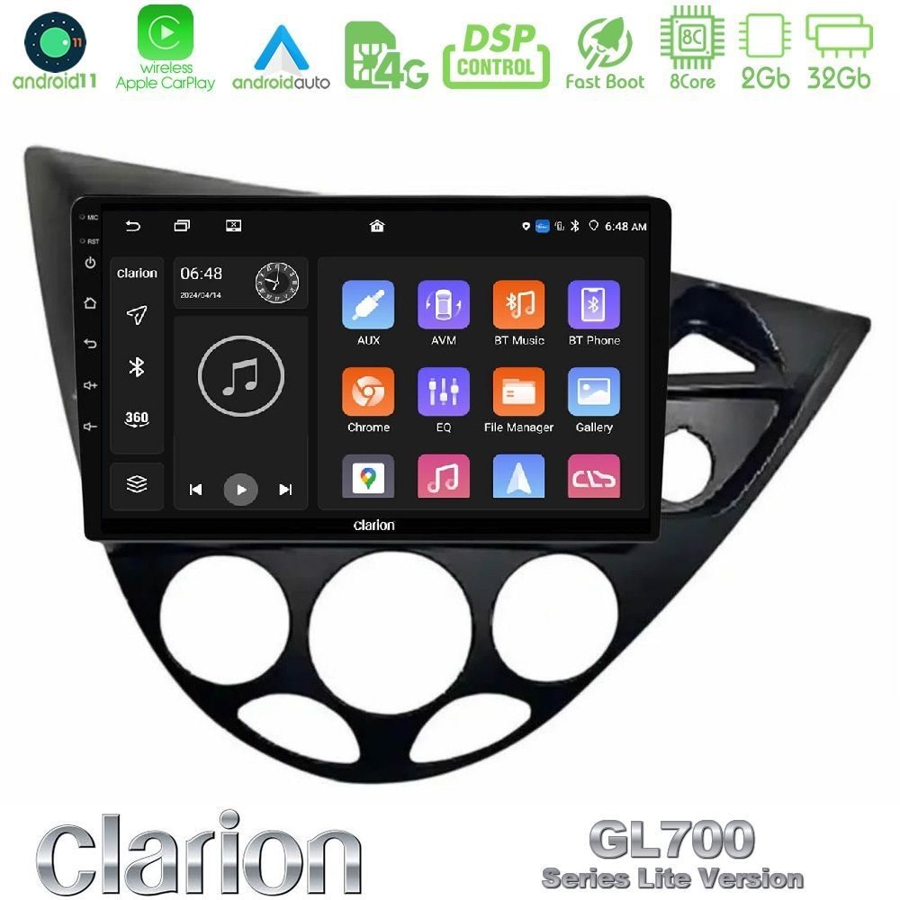 Clarion GL700 Lite Series 8Core Android11 2+32GB Ford Focus 1999-2004 (RHD) Navigation Multimedia Tablet 9" Με Carplay & Android Auto