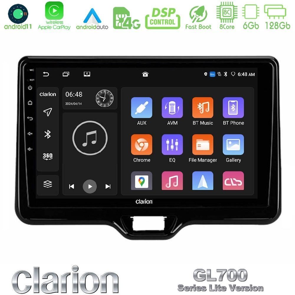 Clarion GL700 Lite Series 8Core Android11 6+128GB Toyota Yaris Cross RHD 2020-> (Low Version) Navigation Multimedia Tablet 9" Με Carplay & Android Auto