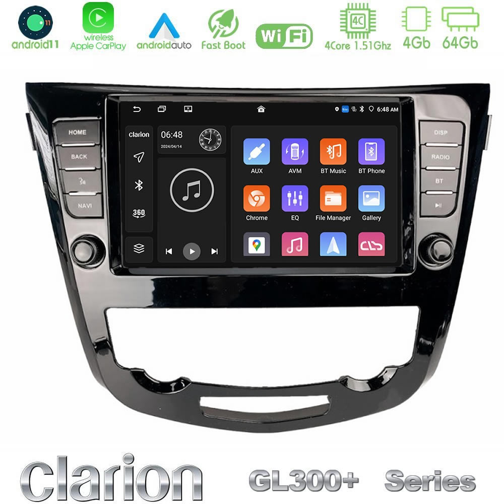 Clarion GL300+ Series 4Core Android11 4+64GB  Nissan Qashqai J11 (AUTO A/C) Navigation Multimedia Tablet 9"