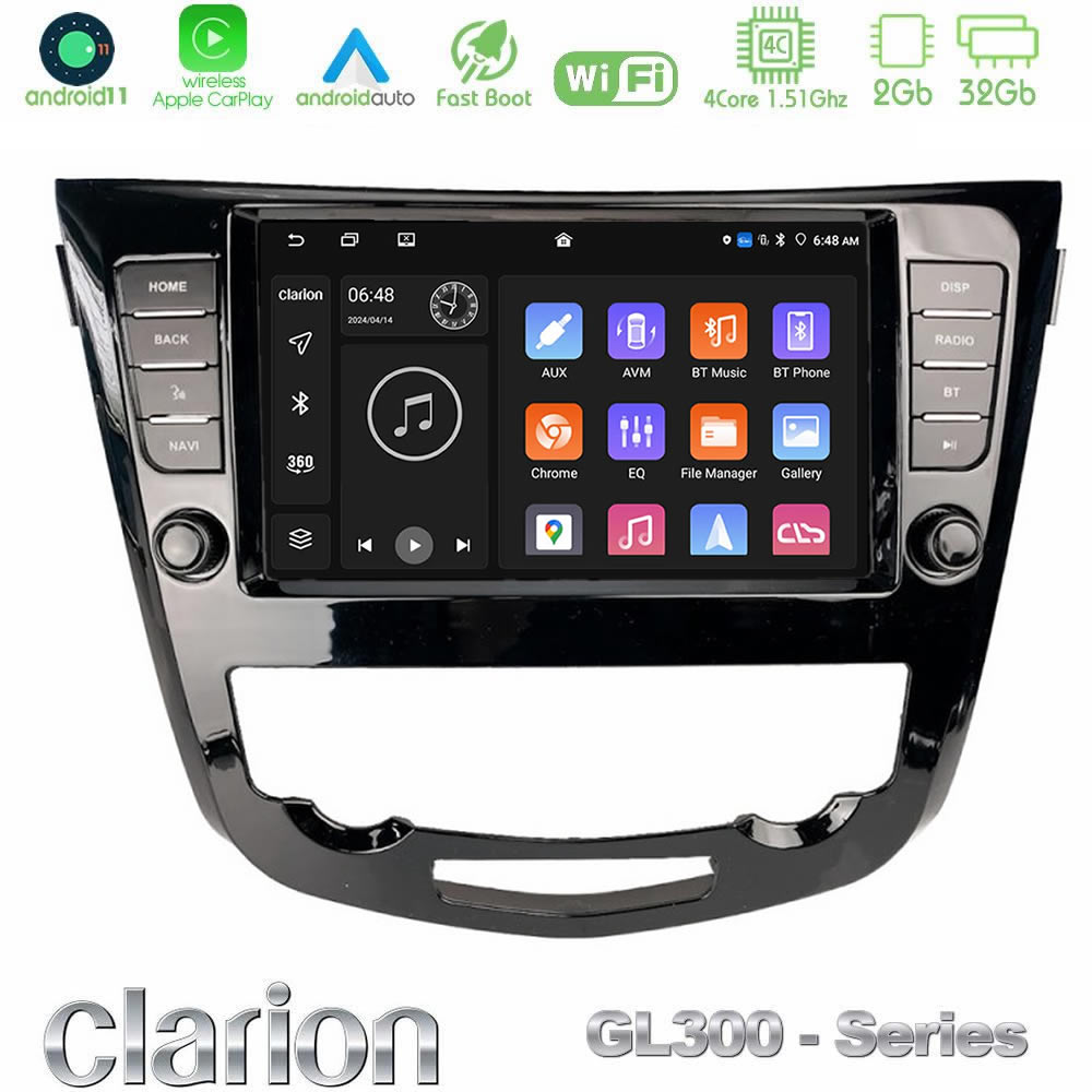 Clarion GL300 Series 4Core Android11 2+32GB Nissan Qashqai J11 (AUTO A/C) Navigation Multimedia Tablet 9" Με Carplay & Android Auto