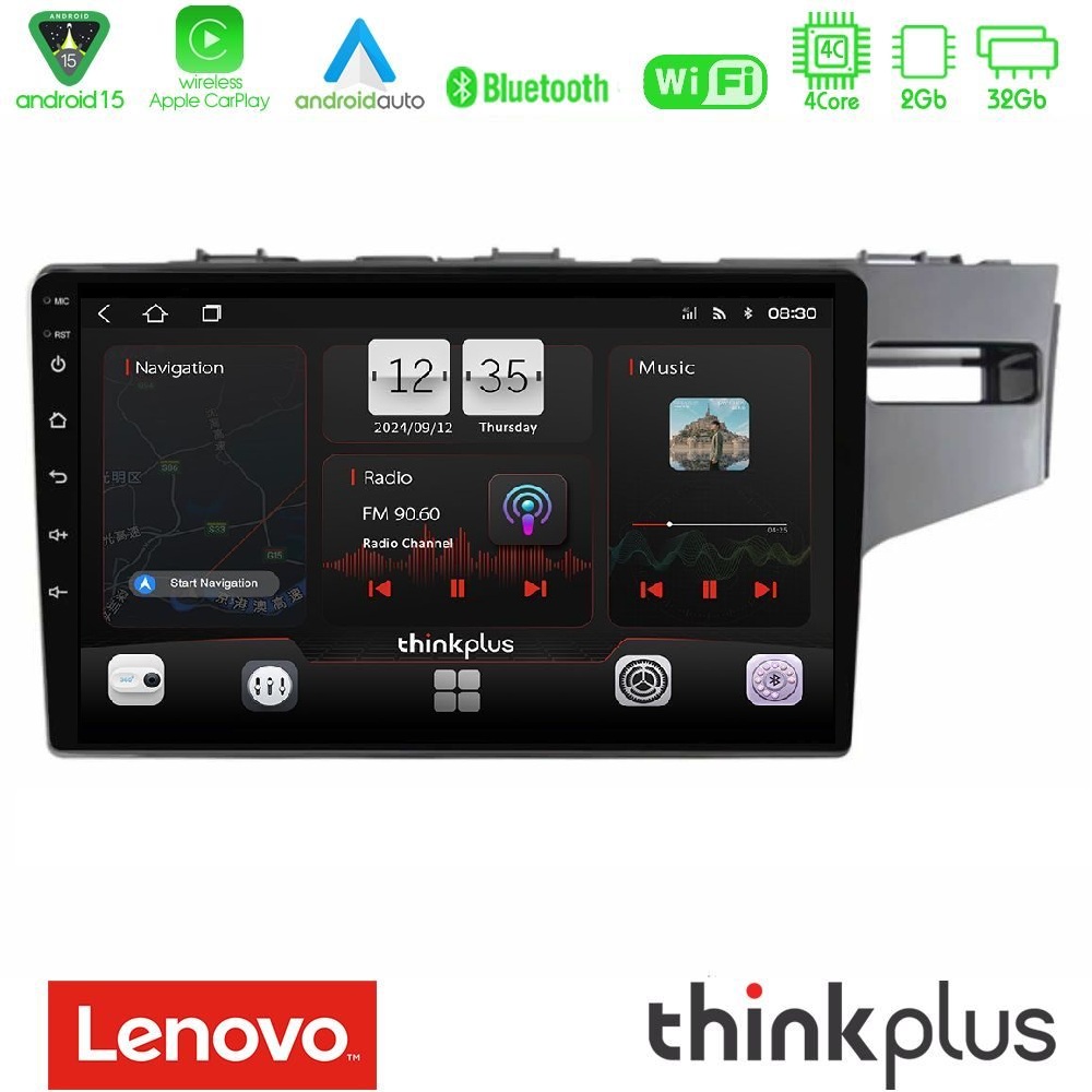 Lenovo Thinkplus Series 4Core Android15 2+32GB Honda Jazz 2013-2020 RHD Navigation Multimedia Tablet 9" Με Carplay & Android Auto