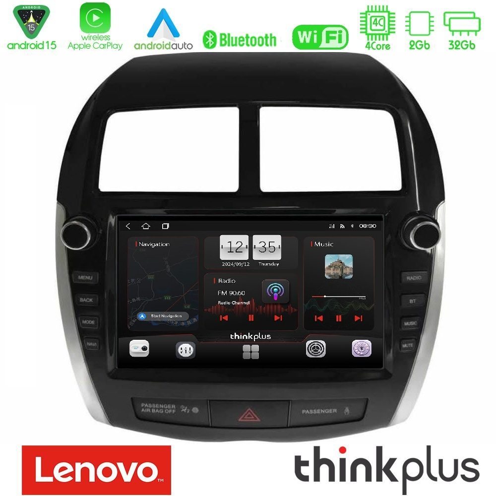 Lenovo Thinkplus Series 4Core Android15 2+32GB Mitsubishi ASX 2013-2018 Navigation Multimedia Tablet 9" Με Carplay & Android Auto (Oem Look)