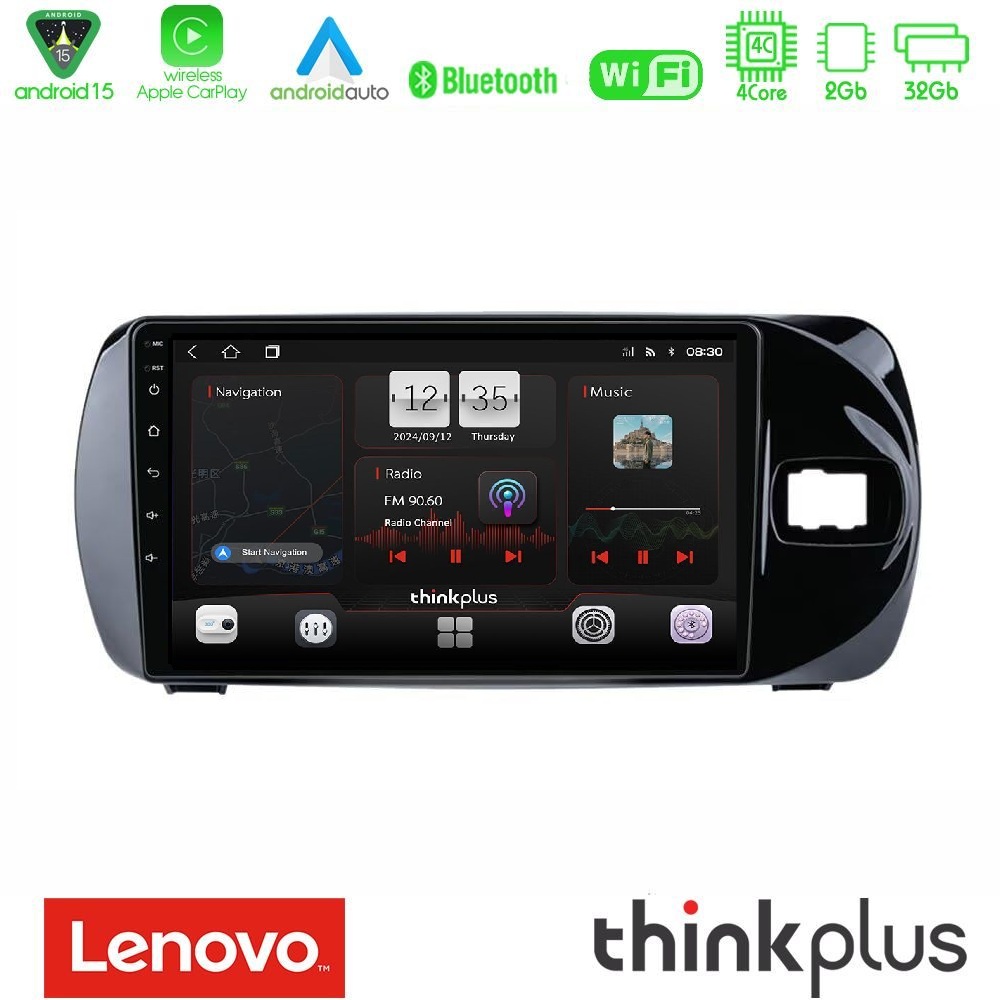 Lenovo Thinkplus Series 4Core Android15 2+32GB Toyota Yaris (Vitz) 2015-2020 RHD Navigation Multimedia Tablet 9" Με Carplay & Android Auto