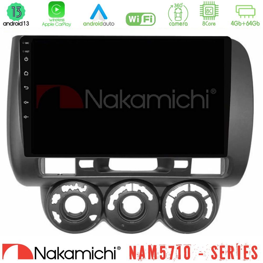 Nakamichi NAM5710 Series 8Core Android13 4+64GB Honda Jazz (Fit) 2002-2008 (RHD) Manual A/C Navigation Multimedia Tablet 9"