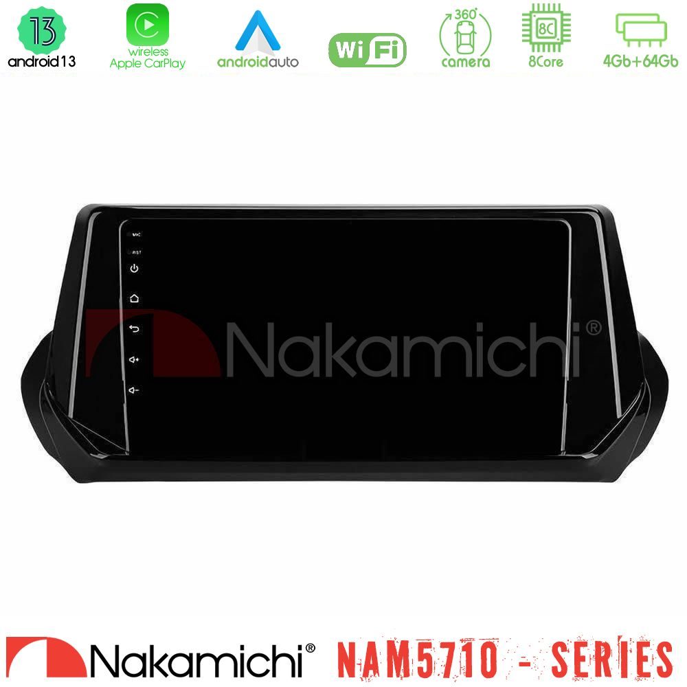 Nakamichi NAM5710 Series 8Core Android13 4+64GB  Peugeot 208 2019-2023 Navigation Multimedia Tablet 9"