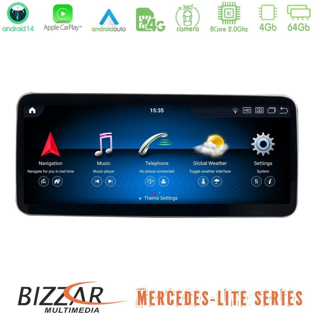 Bizzar Lite Series Mercedes C Class (W204) 2011-2014 NTG4.5 Android14 8Core (4+64GB) Navigation Multimedia 10.25"
