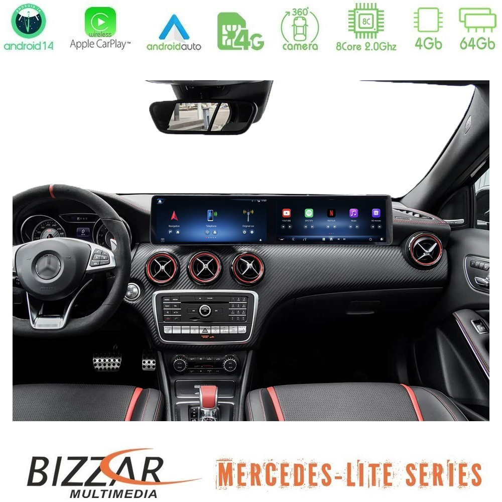 Bizzar Lite Series Dual Screen Mercedes A/CLA/GLA Class NTG5 Android14 8Core (4+64GB) Navigation Multimedia 24,6"