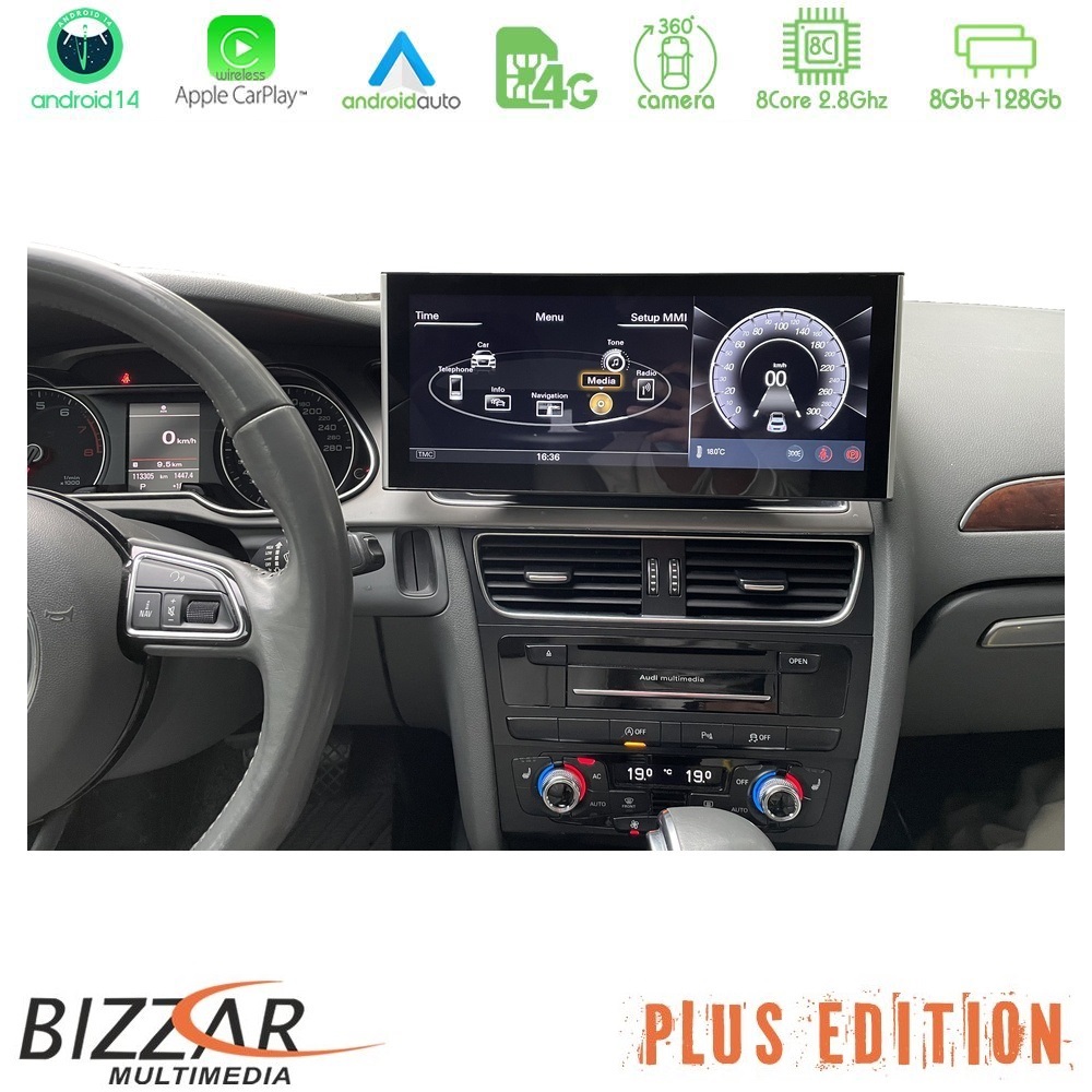 Alternative view of Bizzar Plus Edition Audi A4/A5 (B8) 2008-2015 (με MMI3G) Android14 8Core (8+128GB) Navigation Multimedia 10.25" HD Anti-reflection
