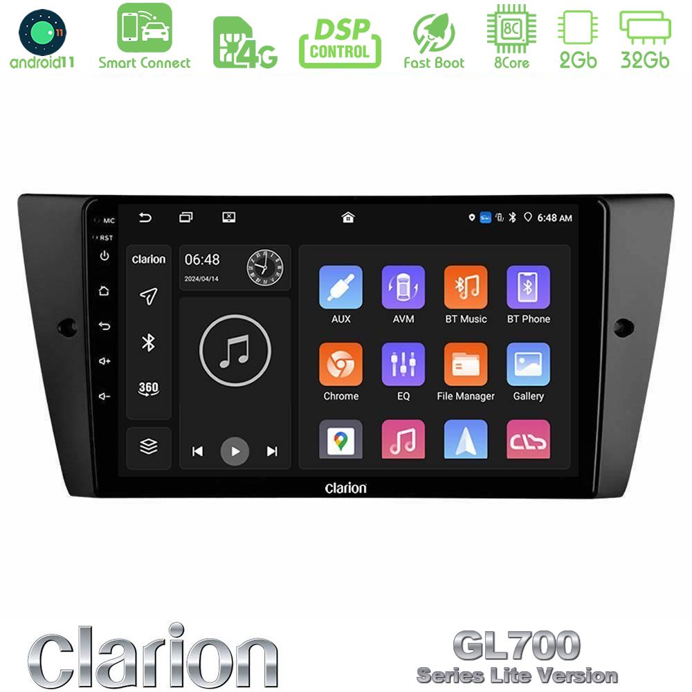 Clarion GL700 Lite Series 8Core Android11 2+32GB BMW 3 Series 2006-2011 Navigation Multimedia Tablet 9" Με Carplay & Android Auto