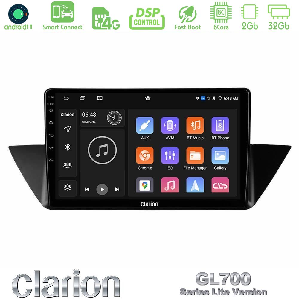 Clarion GL700 Lite Series 8Core Android11 2+32GB BMW Χ1 E84 Navigation Multimedia Tablet 10" Με Carplay & Android Auto