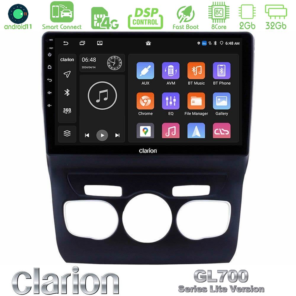 Clarion GL700 Lite Series 8Core Android11 2+32GB Citroen C4L Navigation Multimedia Tablet 10" Με Carplay & Android Auto