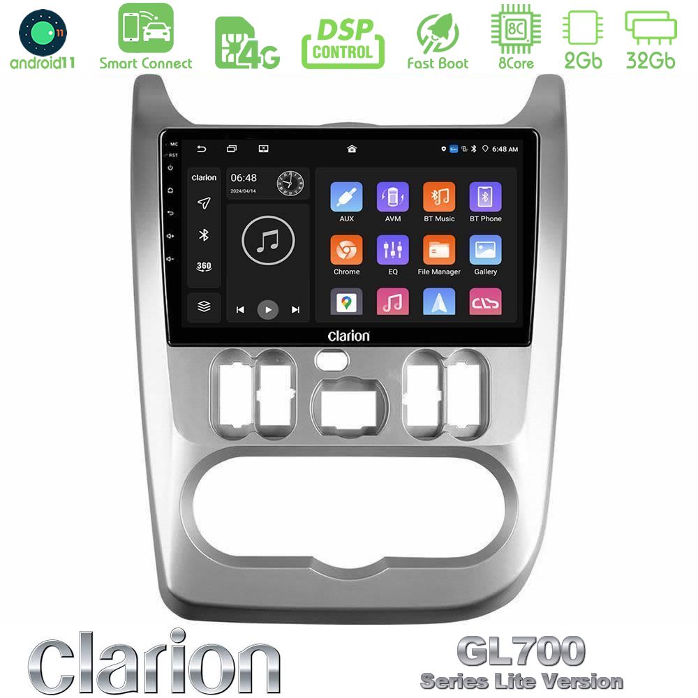 Clarion GL700 Lite Series 8Core Android11 2+32GB Dacia Duster/Sandero/Logan Navigation Multimedia Tablet 9" Με Carplay & Android Auto