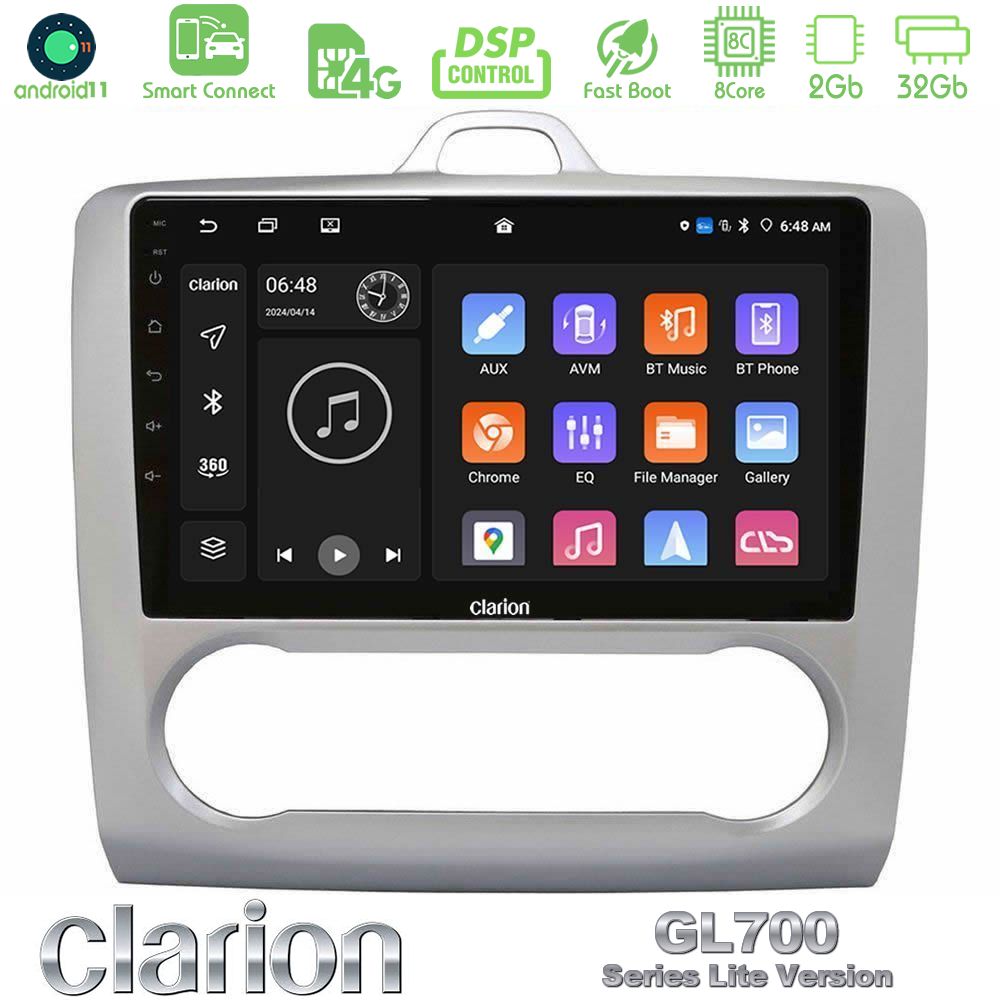 Clarion GL700 Lite Series 8Core Android11 2+32GB Ford Focus Auto AC Navigation Multimedia Tablet 9" Με Carplay & Android Auto
